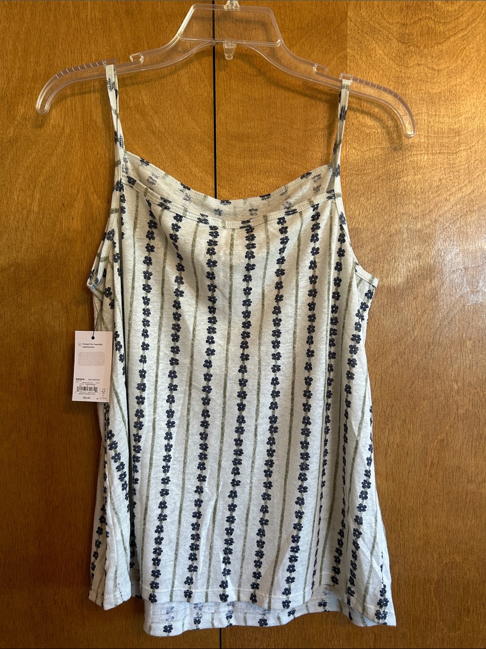Sonoma Women's Navy and Green Striped Floral Cami Tank Top